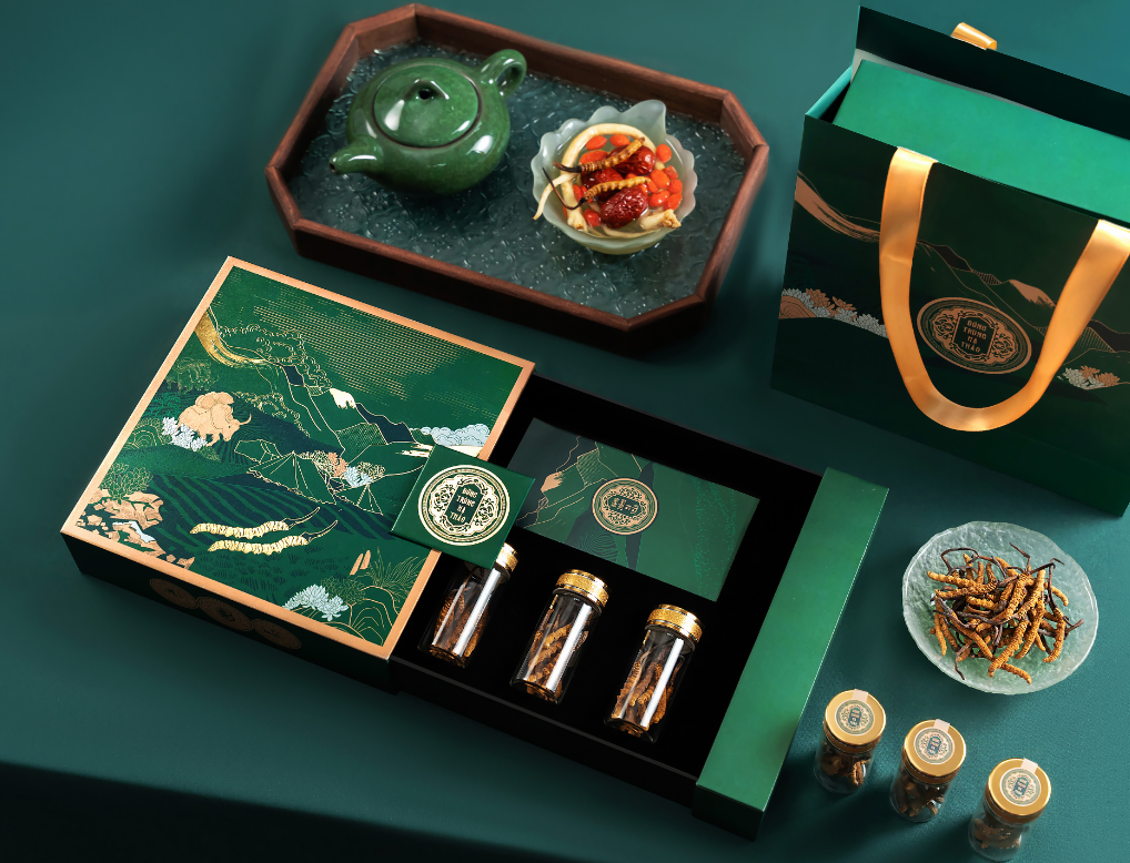 喜馬拉雅山冬蟲夏草套裝禮品禮盒包裝設計“自然山脈風景”插畫 喜馬拉雅山冬蟲夏草套裝禮品禮盒包裝設計“自然山脈風景”插畫