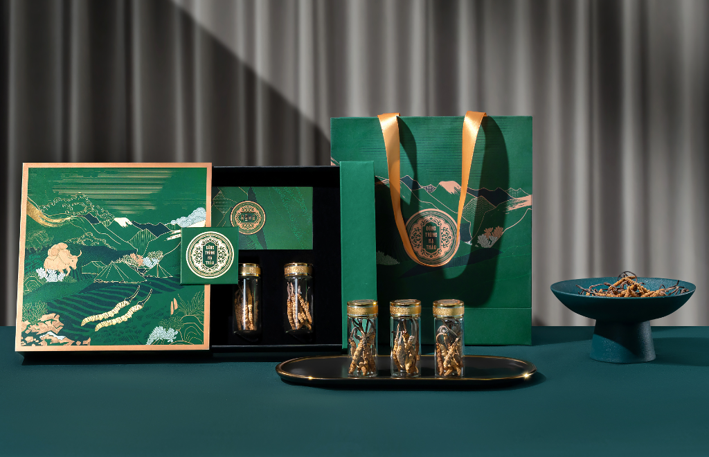 喜馬拉雅山冬蟲夏草套裝禮品禮盒包裝設計“自然山脈風景”插畫 喜馬拉雅山冬蟲夏草套裝禮品禮盒包裝設計“自然山脈風景”插畫