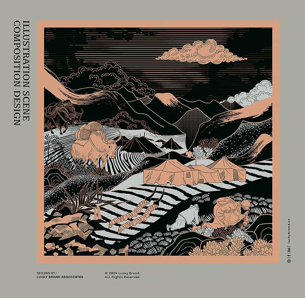 喜馬拉雅山冬蟲夏草套裝禮品禮盒包裝設計“自然山脈風景”插畫 喜馬拉雅山冬蟲夏草套裝禮品禮盒包裝設計“自然山脈風景”插畫