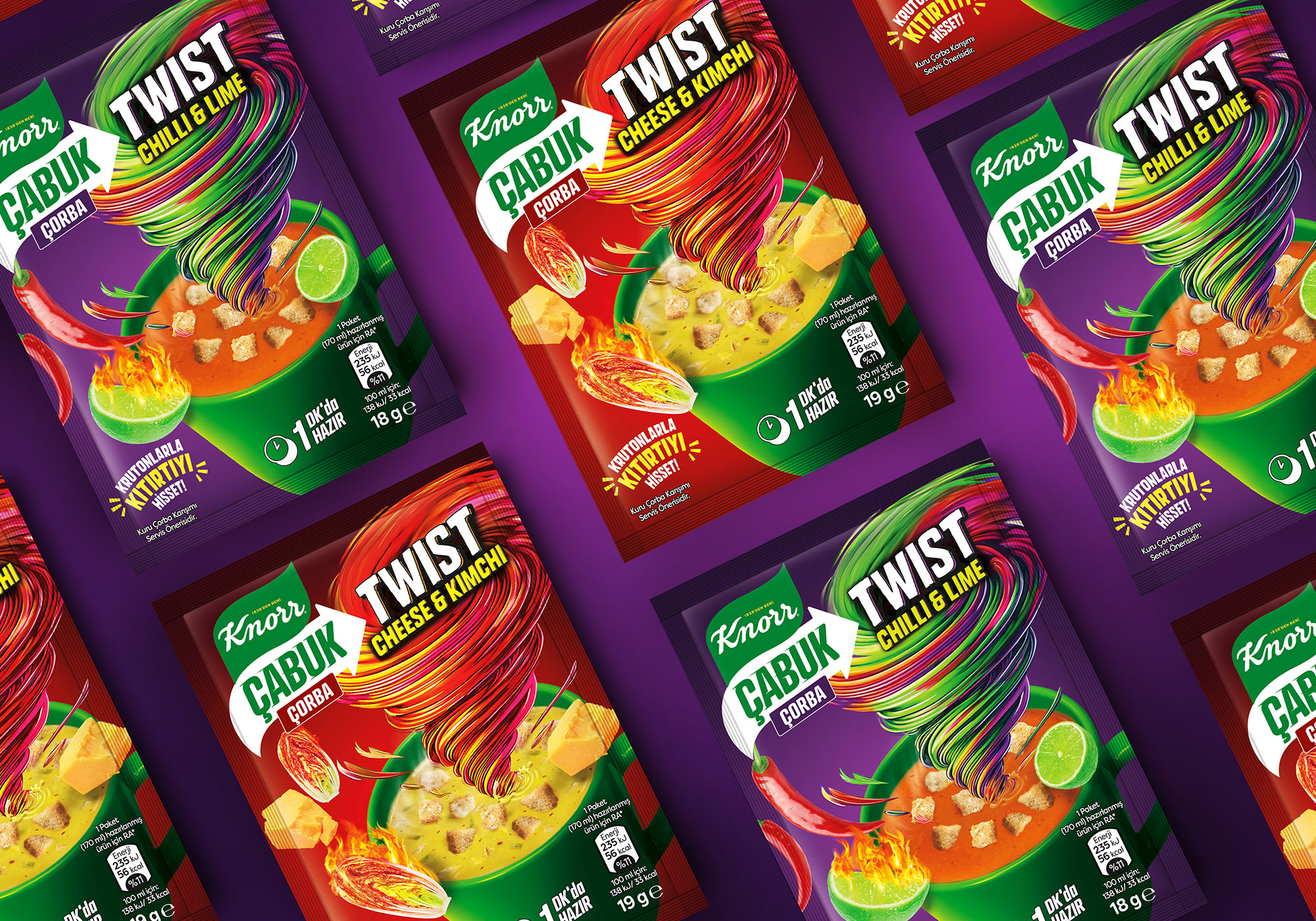 Knorr 速溶湯創(chuàng)意包裝設(shè)計(jì)，口味龍卷風(fēng)風(fēng)暴元素