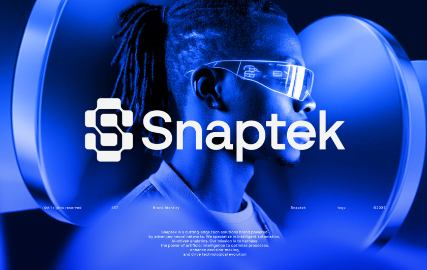 Snaptek 人工智能尖端科技品牌S字母logo設計vi設計，藍色科技風