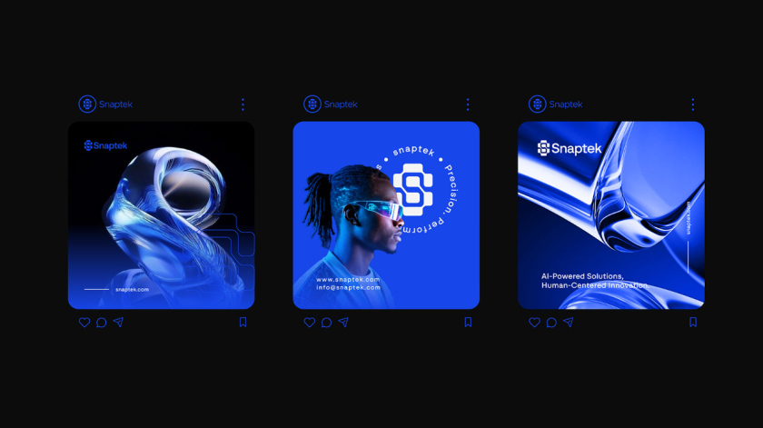 Snaptek 人工智能尖端科技品牌S字母logo設(shè)計vi設(shè)計，藍(lán)色科技風(fēng)