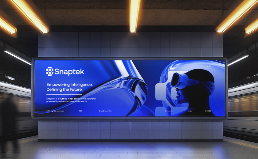 Snaptek 人工智能尖端科技品牌S字母logo設(shè)計vi設(shè)計，藍(lán)色科技風(fēng)