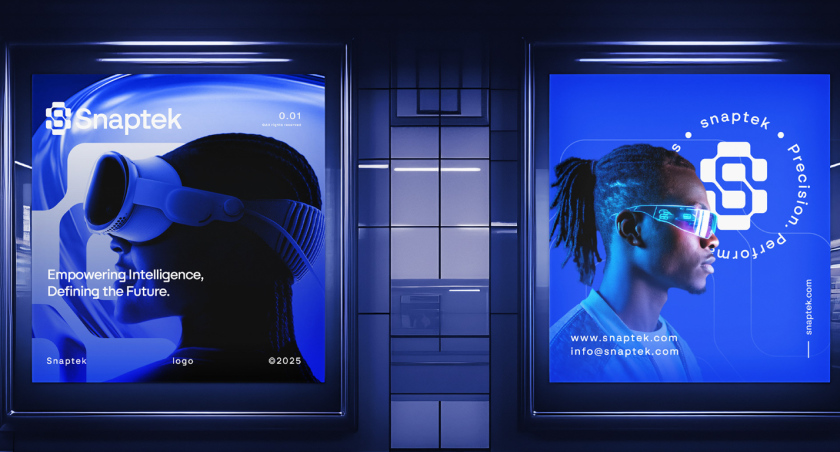 Snaptek 人工智能尖端科技品牌S字母logo設(shè)計vi設(shè)計，藍(lán)色科技風(fēng)