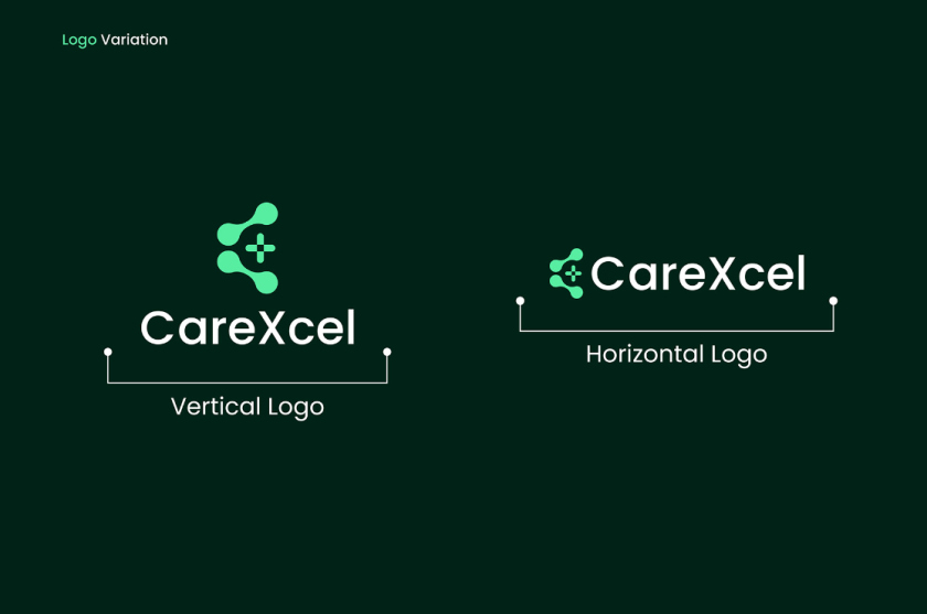 CareExcel 醫(yī)療保健解決方案公司logo設計vi設計，分子結構加十字