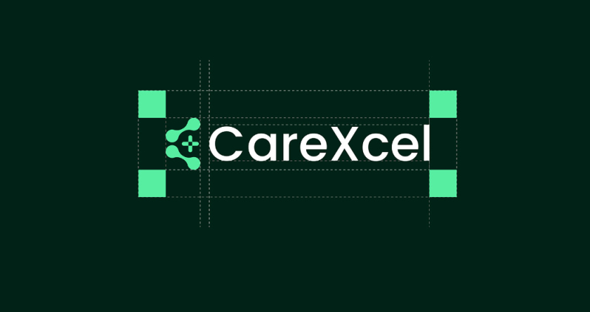 CareExcel 醫(yī)療保健解決方案公司logo設計vi設計，分子結構加十字