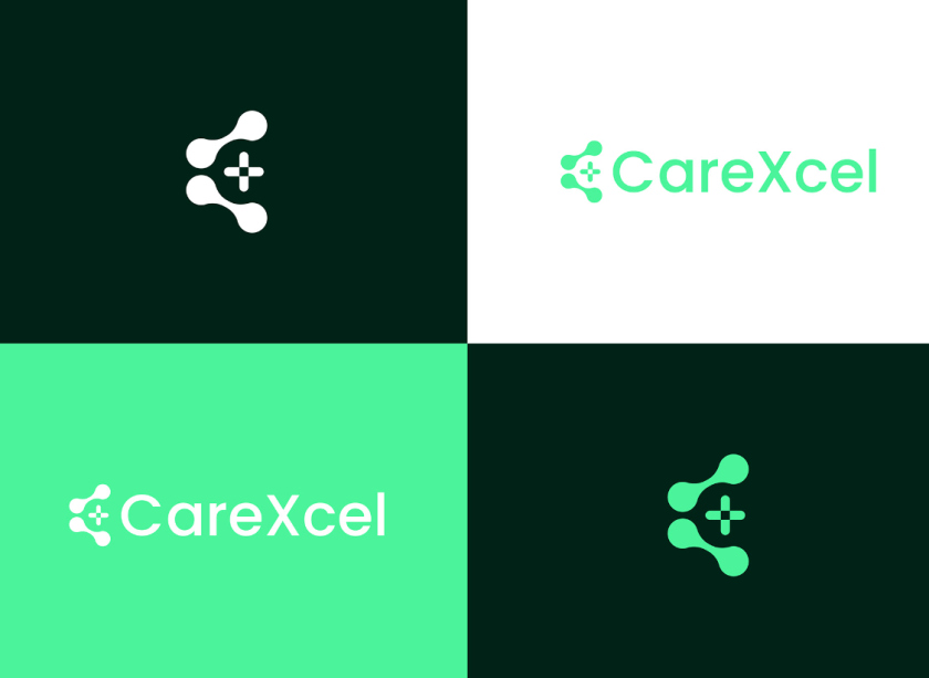 CareExcel 醫(yī)療保健解決方案公司logo設計vi設計，分子結構加十字