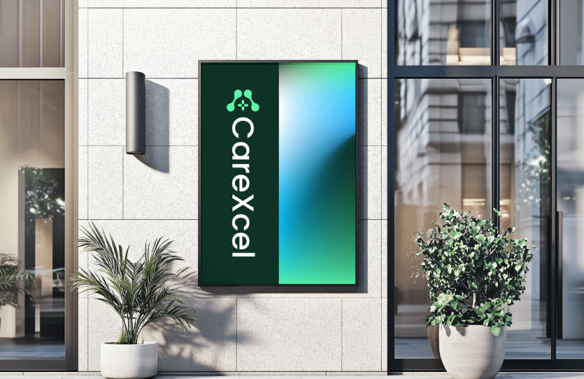 CareExcel 醫(yī)療保健解決方案公司logo設計vi設計，分子結構加十字