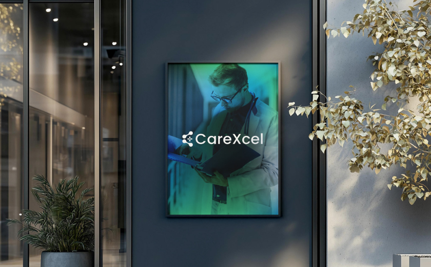 CareExcel 醫(yī)療保健解決方案公司logo設計vi設計，分子結構加十字