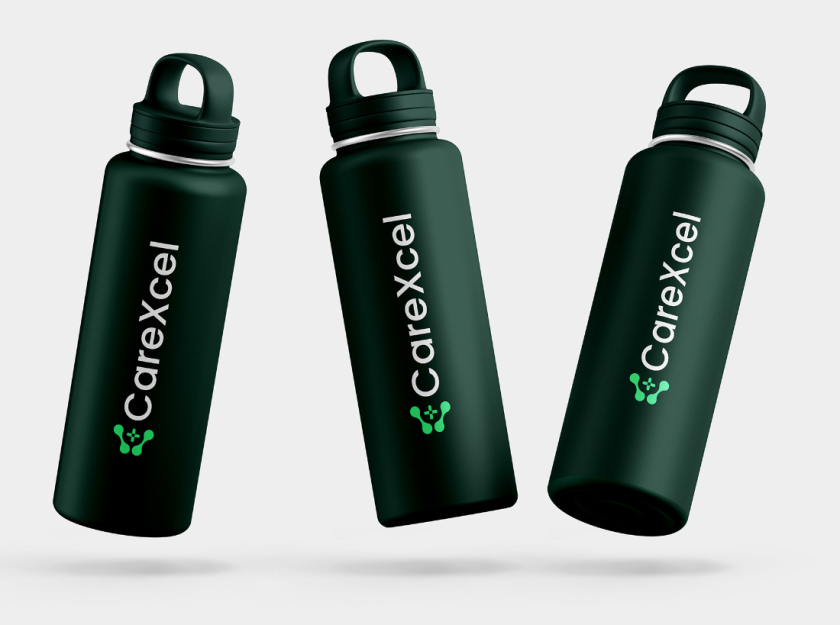 CareExcel 醫(yī)療保健解決方案公司logo設計vi設計，分子結構加十字