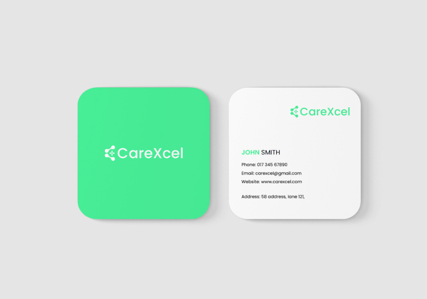 CareExcel 醫(yī)療保健解決方案公司logo設計vi設計，分子結構加十字