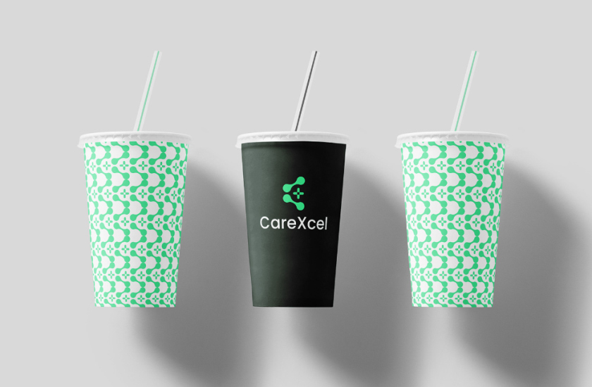 CareExcel 醫(yī)療保健解決方案公司logo設計vi設計，分子結構加十字