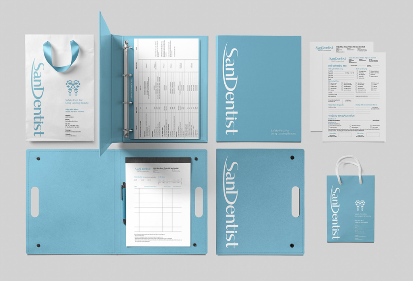 SanDentist 美容牙科品牌形象vi設計，清新風格突出安全與美麗