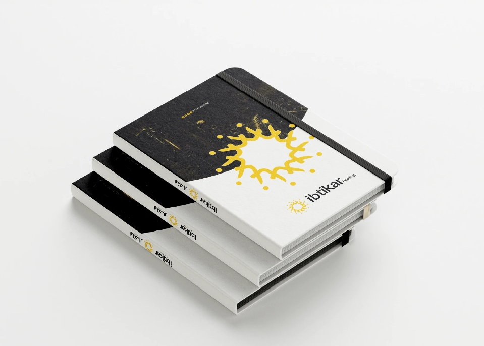 Ibtikar 投資控股公司logo設(shè)計(jì)企業(yè)形象vi設(shè)計(jì)類似旋轉(zhuǎn)太陽(yáng)構(gòu)圖