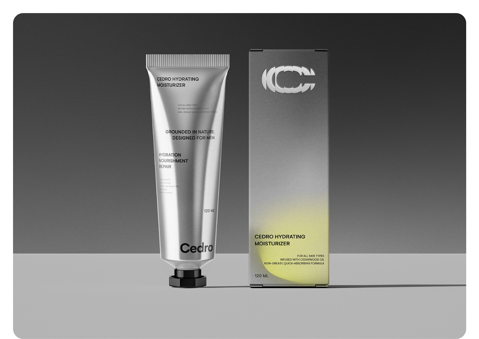 Cedro 男性護膚品品牌創建（潔面乳保濕霜精華液）-命名logo設計銀色包裝設計