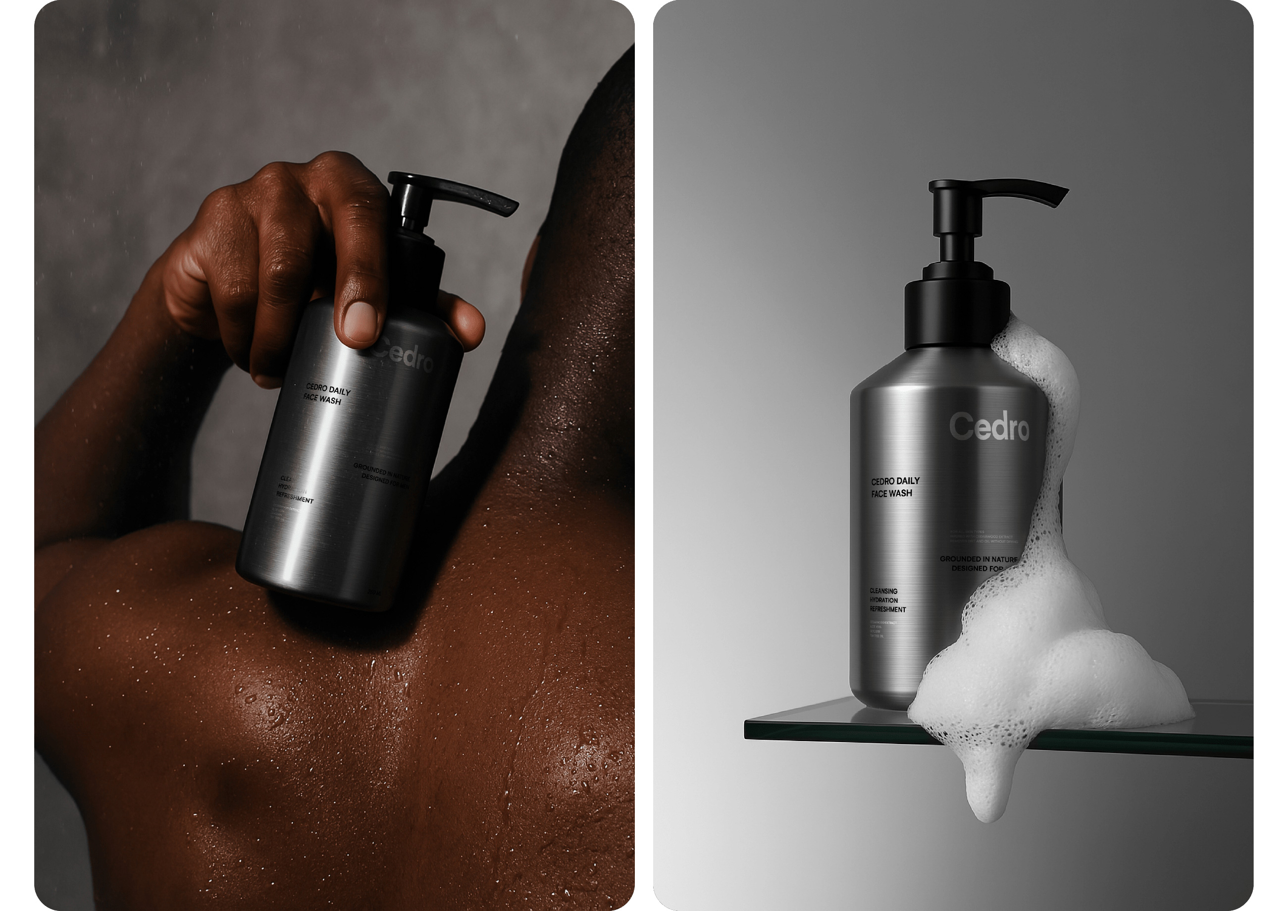 Cedro 男性護膚品牌創建（潔面乳保濕霜精華液）-命名logo設計銀色包裝設計
