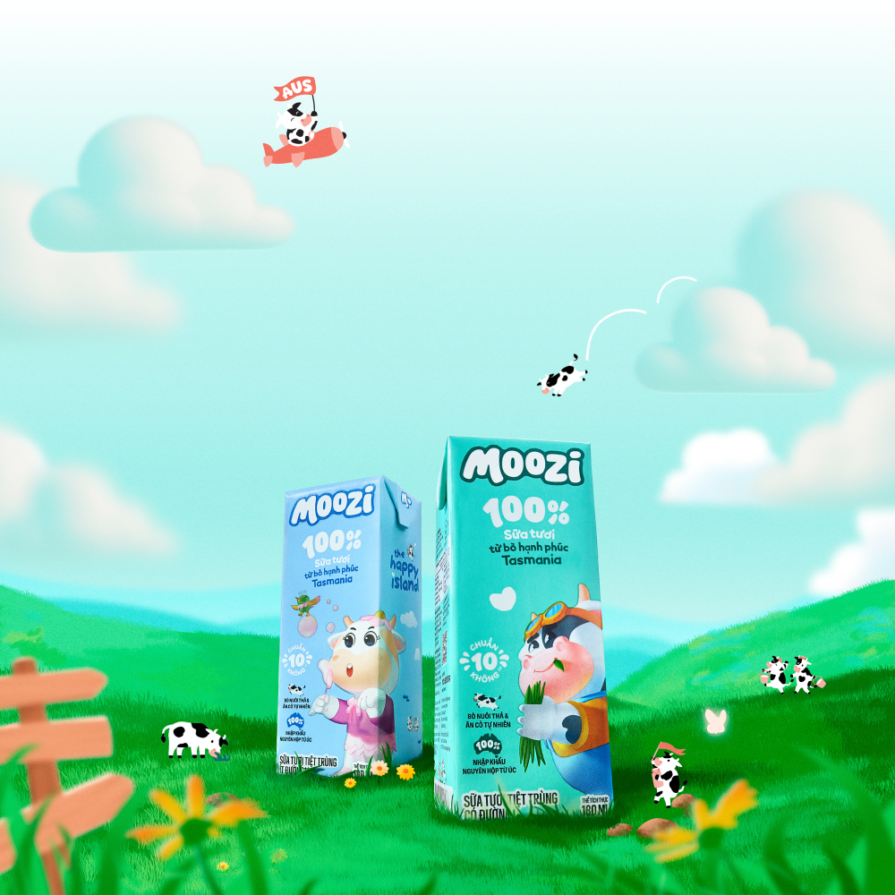 Moozi 兒童牛奶品牌全案設計-logo包裝動物通設計，交融樂趣營養與想象力的世界
