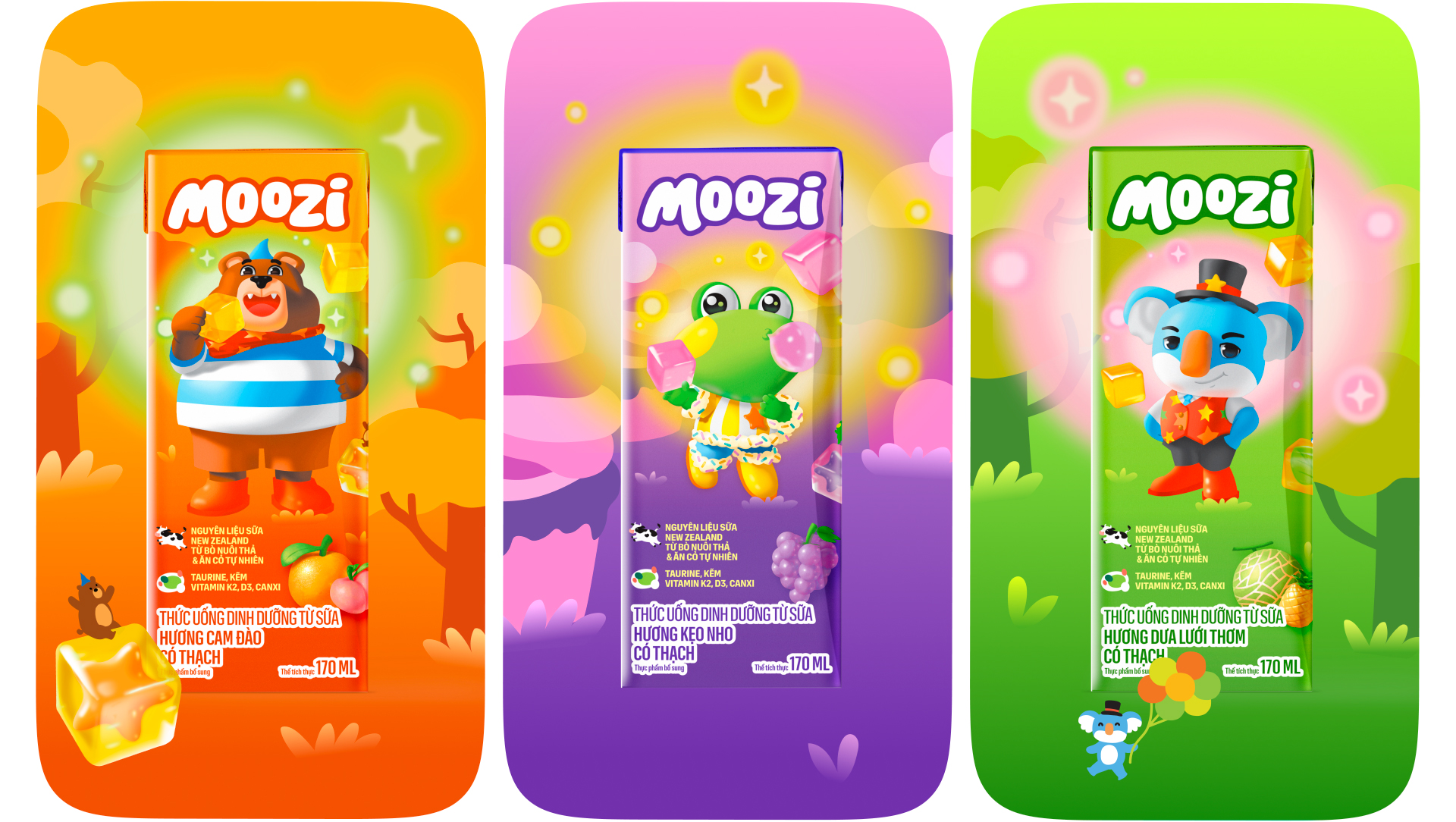 Moozi 兒童牛奶品牌全案設計-logo包裝動物通設計，交融樂趣營養與想象力的世界