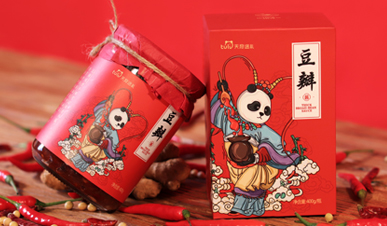 天府途禮豆瓣醬辣醬包裝設計“熊貓川劇戲劇插畫”