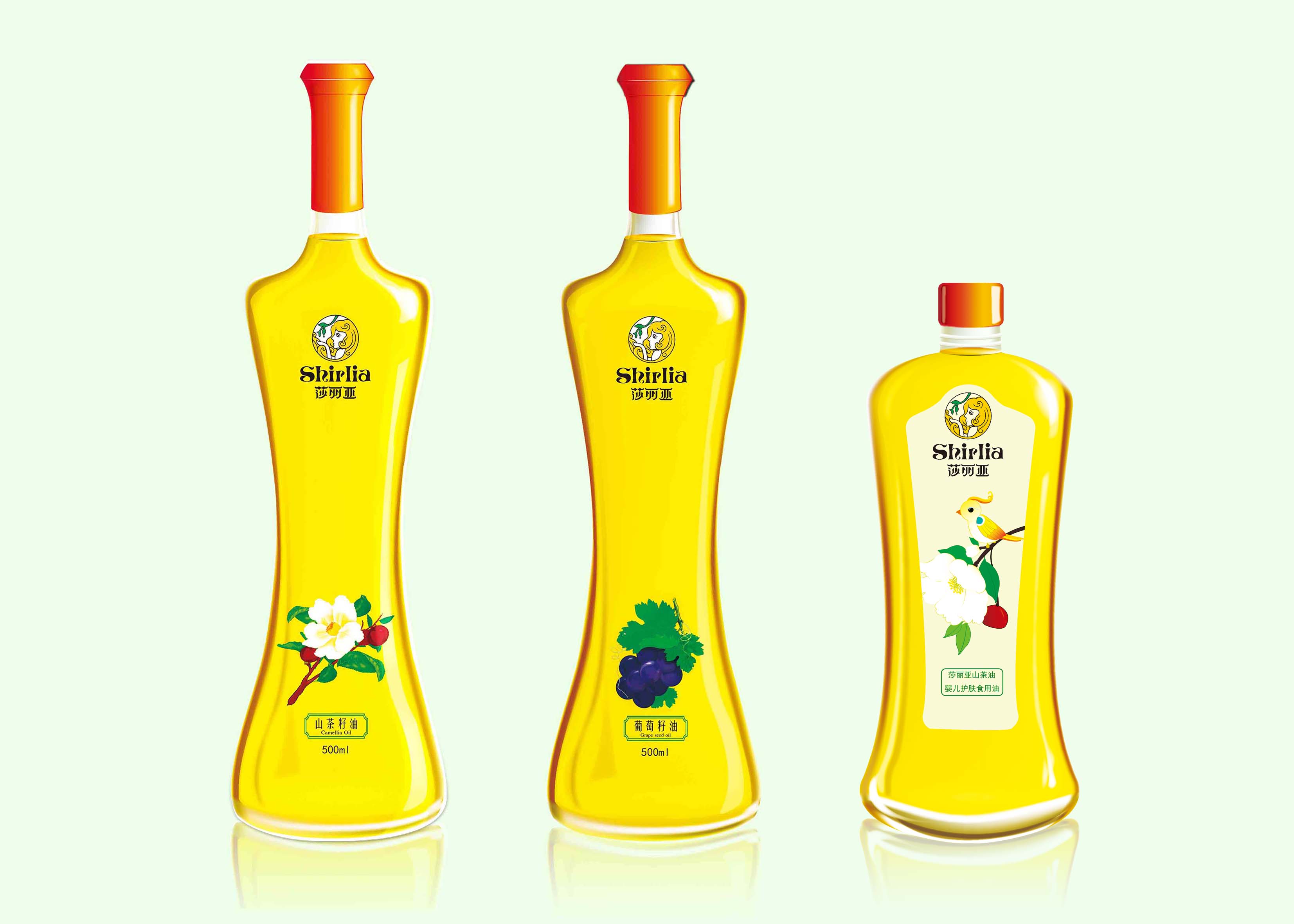 Shirlia 莎麗亞食用油包裝設計瓶形設計山茶油亞麻籽油葡萄籽油禮盒包裝設計