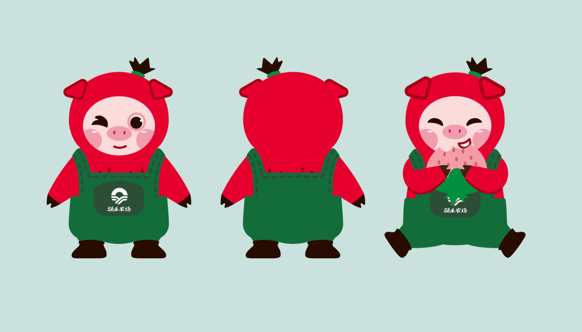 涌禾農場有機草莓品牌全案策劃設計“草莓豬”IP吉祥物設計