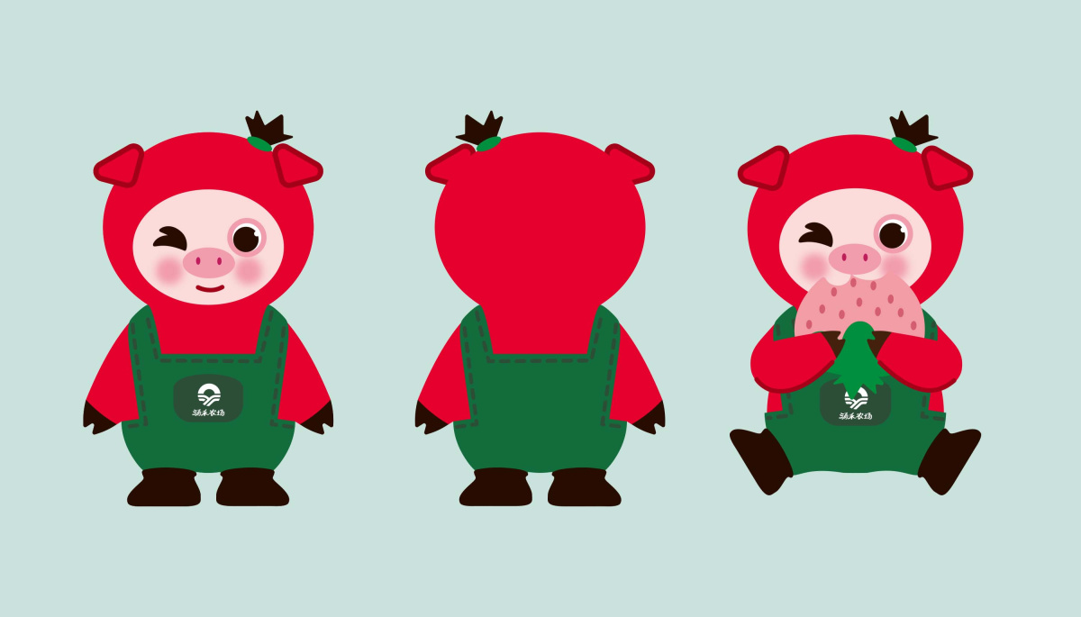 涌禾農場有機草莓品牌全案策劃設計“草莓豬”IP吉祥物設計