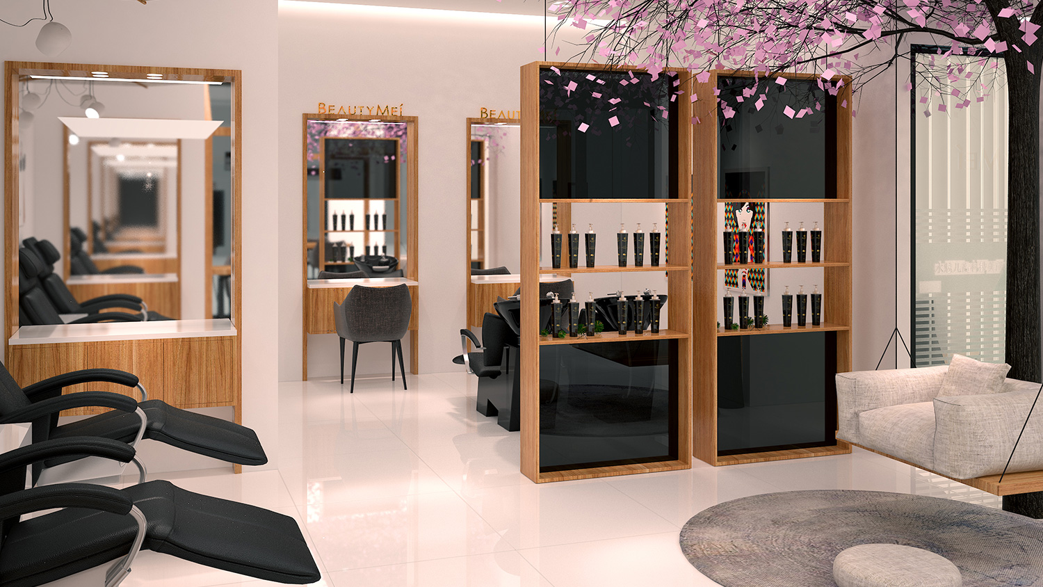 Beautymei水魅兒美甲護(hù)膚化妝品專賣體驗(yàn)店鋪空間設(shè)計(jì)，黑色+深原木色風(fēng)格