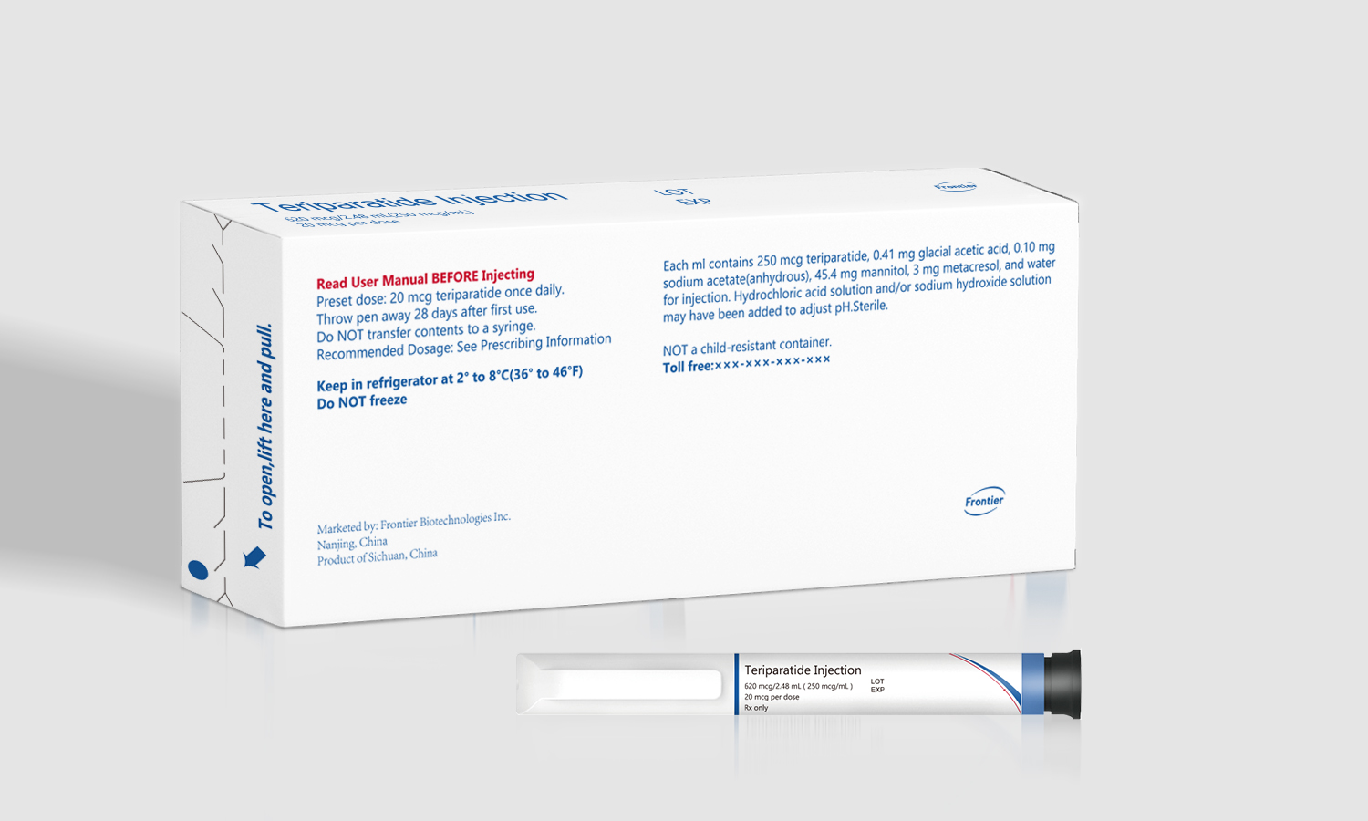 frontier前沿生物特立帕肽注射筆出口產(chǎn)品包裝設(shè)計內(nèi)襯設(shè)計